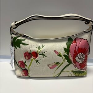 Floral White Leather Shoulder Bag